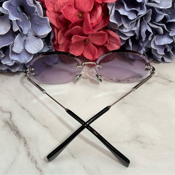 KINGSEVEN Retro Purple Gradient Oval Rimless Sunglasses - Picture 11 of 16